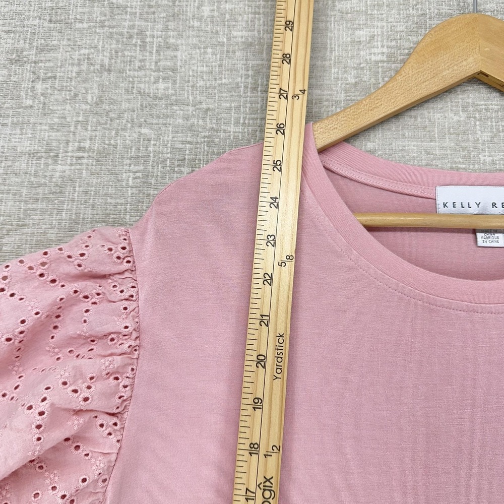 Kelly Renée Shirt Womens Large Pink Eyelet Ruffle Flutter Sleeve Knit Top - Picture 9 of 9